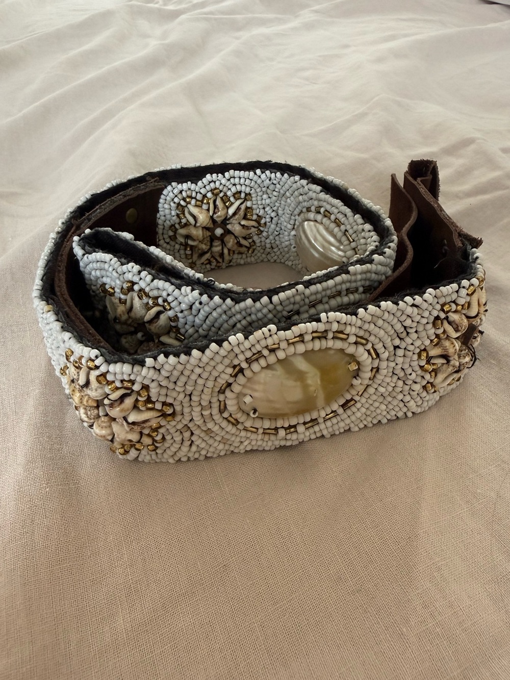 Calypso St. Barth Ivory Beaded Shell-Embellished Waist Belt